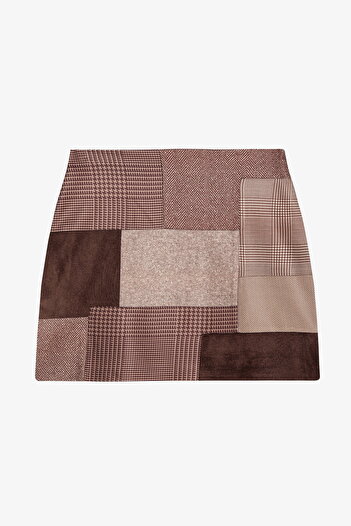 Quzu Patchwork Mini Skirt Brown