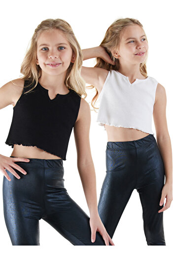 Denokids Girl's Black and White Crop Undershirt Set of 2