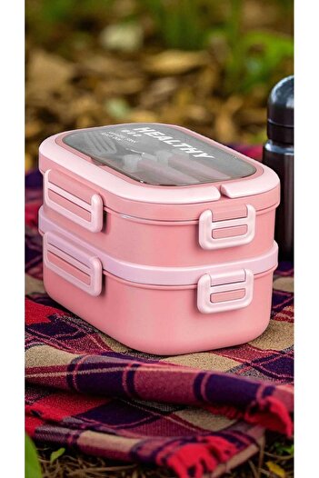 Akayev 1650ml Two-Layer 4-Compartment Steel Lunch Box Pink