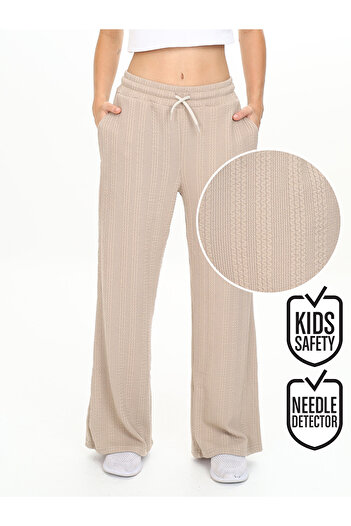 Denokids Girl's Wide Leg Beige Basic Sweatpants