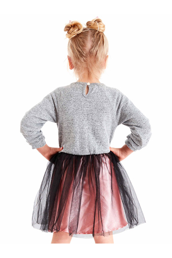 Denokids Gray Tulle Tutu Fluffy Long Sleeve Girl's Dress
