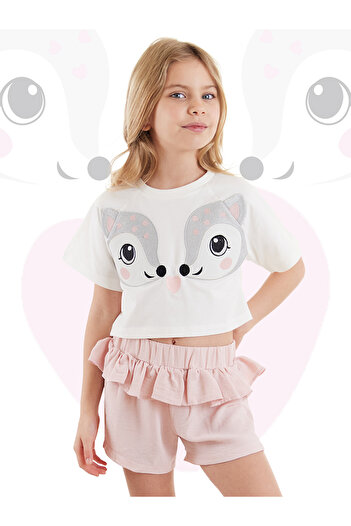 Denokids Frilly Summer Crop T-shirt and Shorts Set for Girl - Twin Ceylan