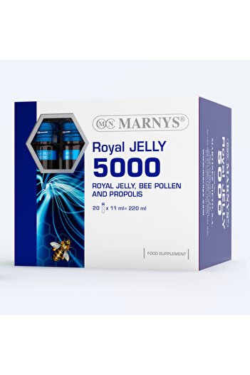 Marnys غذاء ملكات النحل ٥٠٠٠ - غذاء ملكات النحل، حبوب لقاح النحل، وبروبوليس - ٢٠ قارورة قابلة للشرب
