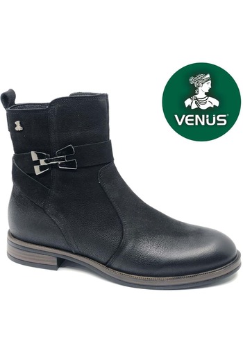 Venüs Kay Genuine Leather Flat Non-Slip Sole Orthopedic Women's Boots Black