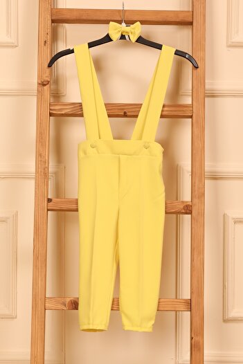 KÜÇÜĞÜM BUTİK Light Yellow Salopet Trousers and Bow Tie (Salopet-Papion)