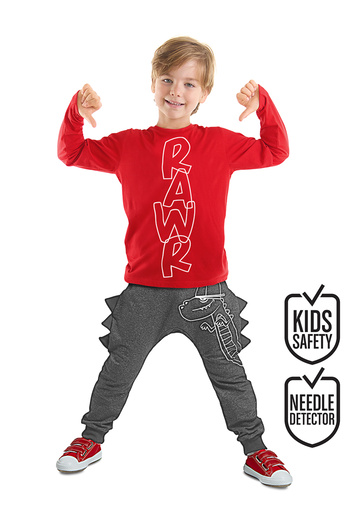 Denokids Boy's Winter T-shirt and Trousers Set - Caterpillar Dino