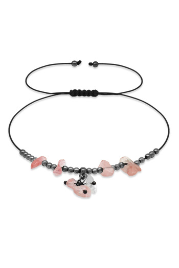 Tesbihane Macrame Braided Natural Cut Rose Quartz Natural Stone Anklet