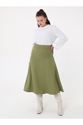 ALİA Khaki Large Size Flounce Skirt - Alia