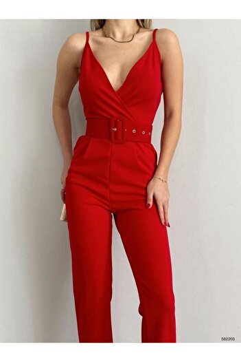 merysare Crepe Fabric Sling Jumpsuit - Double Breasted Collar, Belt and Back Zipper, Colorful