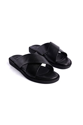 Mubiano Genuine Leather Collection Men's Slippers Black -Mccas102-S
