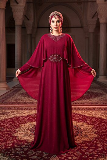 Neva Style Βραδινό φόρεμα Cape Burgundy Hijab 91501br