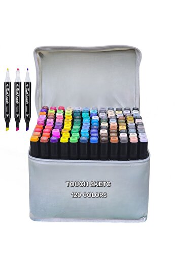 TOUCH SKETC 120'li Marker Kalem Seti Çift Taraflı Gri Çantalı