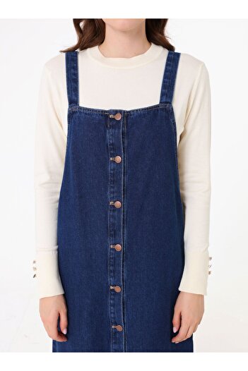 Benin Pamuklu Denim Jile Elbise - Mavi -