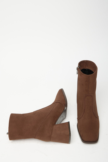 Madamra Women's Brown Suede Blunt Toe Heeled Boots & Booties – Zippered Casual Stylish
