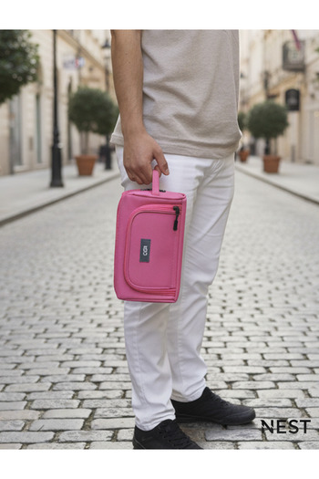 Nest Life Lüks Portfolio El Çantası, Ofis Çantası, Pembe Kalemlik, Bozuk Paralık Hediyeli İkili Set