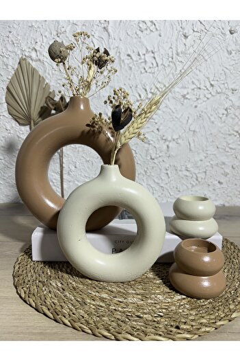 Zigzag Home Διακοσμητικό σετ βάζου με δαχτυλίδι σε στυλ μποέμ και διακοσμητικό σετ κεριών με λαμπάδα