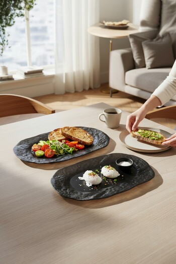 İREA PORSELEN Ruw Glam 34cm Porcelain Rectangular Gondola Boat Plate Sushi Plate 2 Pieces
