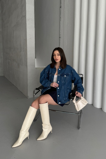 XRAY JEANS Γυναικείο τζιν μακρύ μπουφάν με κουμπιά Oversize μπλε τζιν