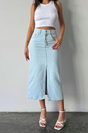 XRAY JEANS Fusta de denim lungă, strânsă, albastru gheață, cu fantă de piatră
