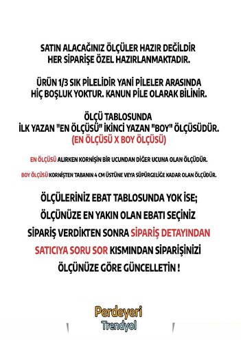 PERDEYERİ Ağır Gramajlı 1/3 KAT Pileli Yüksek Kalite Tül Perde