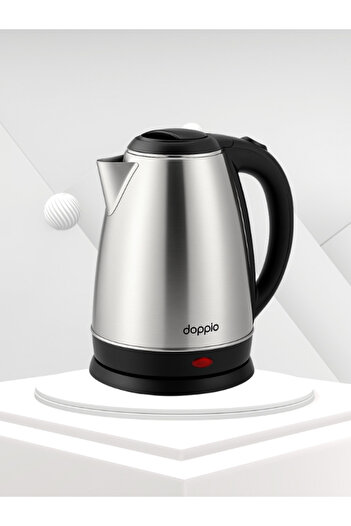 DOPPİO Electric Kettle – 2L Stainless Steel Fast-Boil Water Heater (Silver & Black)