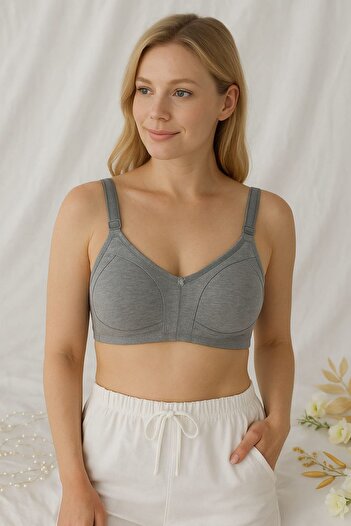 enmodaiçgiyim Gray Color Seamless Combed Cotton Gathering Bra