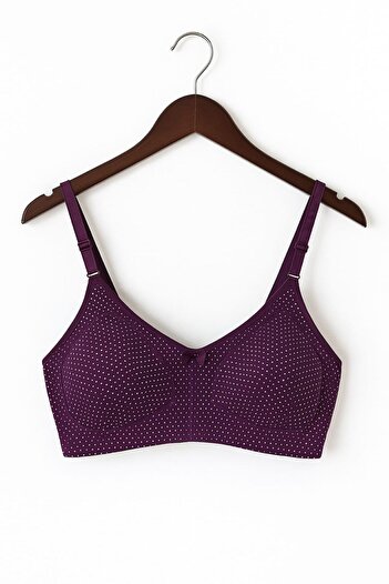 enmodaiçgiyim Purple Polka Dot Cotton Seamless Gathering Bra |   Comfortable and Supportive Design