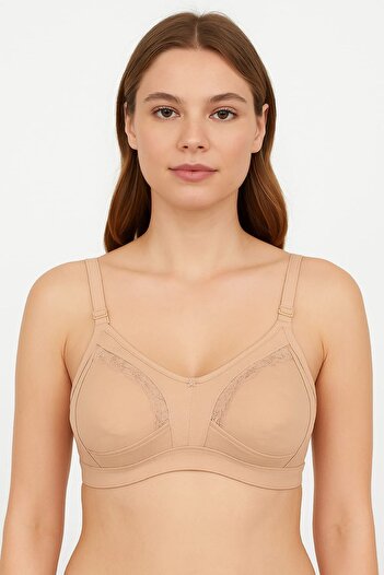 enmodaiçgiyim Skin Color Lace Detailed Strapped Oversized Size Lifting Combed Cotton Bra