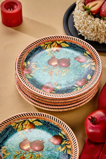 EMBazaar 6-Piece Pomegranate Garden Series Full Pattern/Pie Presentation Plate/Dessert Plate/ Breakfast Serving Plate/Plate