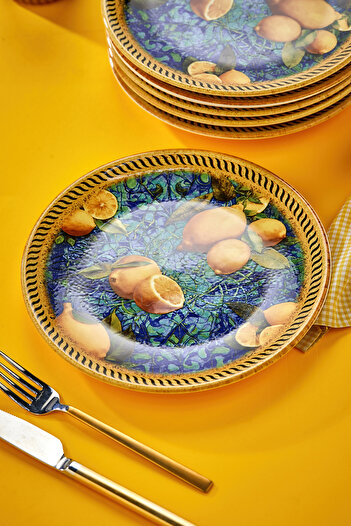 EMBazaar 6-Piece Lemon Garden Series Full Pattern Cake Presentation Plate/Dessert Plate/Breakfast Serving Plate/Plate