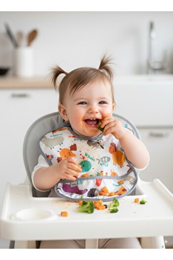 yorni Bottom Opening Gifted, 3-18 Months, Zoo, Sleeveless, Liquid Proof, with Pockets, Washable, Baby Food Bib, Bib