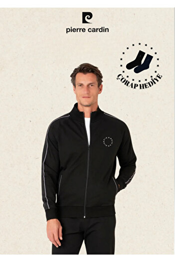 Pierre Cardin Ανδρικά ρούχα Regular Fit Σετ αθλητικής φόρμας από βαμβάκι με φερμουάρ και λεπτομέρεια με ρίγες στο μανίκι (δώρο κάλτσες)