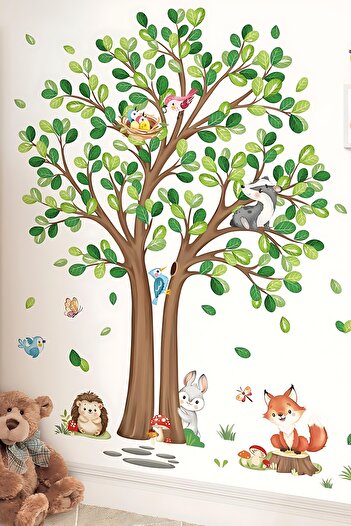 Grafikup Forest Animals and Big Jungle Tree Wall Sticker Set - Kids Room Nursery Decor Set