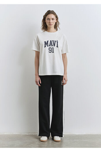Mavi Logo Printed Ecru T-Shirt Loose Fit / Relaxed Fit 1613333-70057