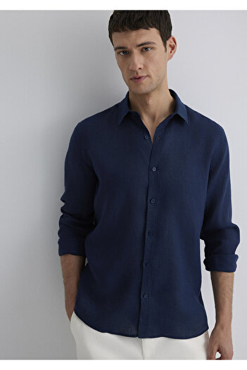 Mavi Navy Blue Linen Shirt Slim Fit / Slim Fit 0211466 -70497