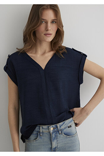 Mavi V-Neck Navy Blue Blouse 122504 -82318