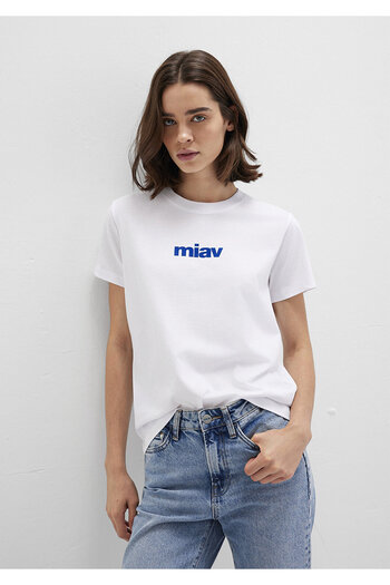 Mavi Miav Potištěné bílé tričko Regular Fit / Normal Cut 1610622-620