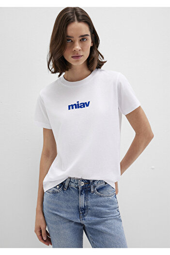 Mavi Miav Potištěné bílé tričko Regular Fit / Normal Cut 1610622-620