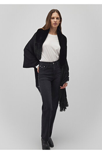 Mavi Faux Fur Detailed Black Poncho 195854-900