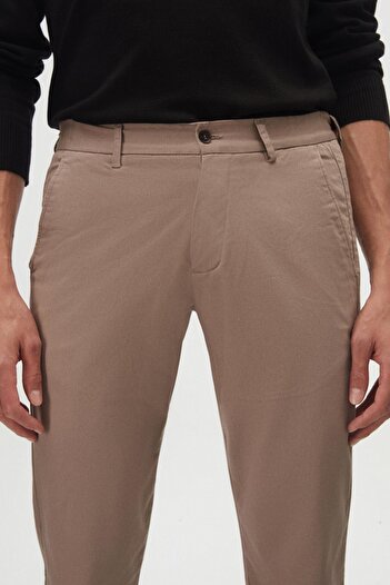 D'S Damat Ds Damat Slim Fit Bej Armürlü Yan Beli Lastikli Esnek Likralı Yandan Cepli Chino Pantolon