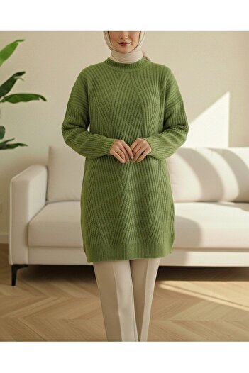 Modamorfo Running Knitted Diamond Patterned Knitwear Tunic
