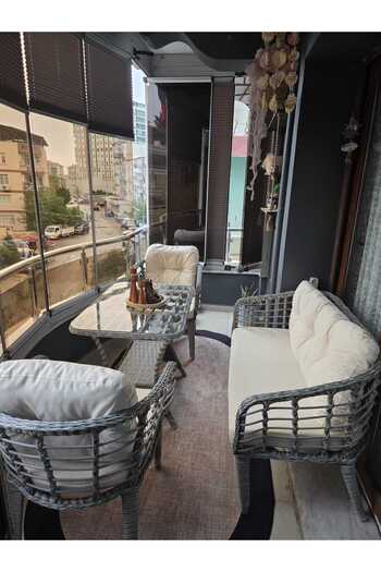 Tu Tienda KARTEPE 2 1 1 RATTAN BAHÇE BALKON TAKIMI,GRİ RATTAN/KREM KUMAŞ