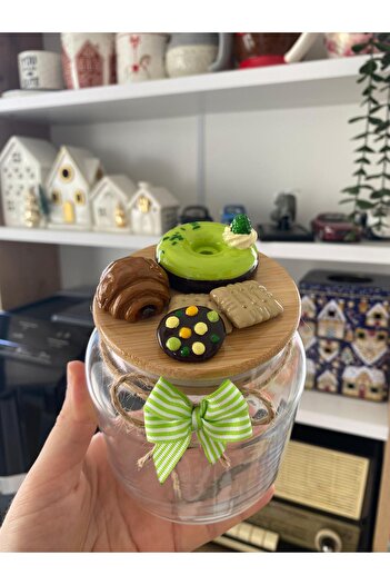 GÖNÜL MUTFAK 500 ml Capacity Ceramic Varnished Donut Jar - Bamboo Lid Gift