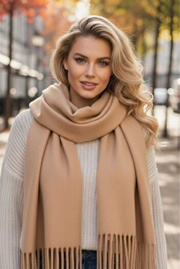 Trenderrs Women's Soft Textured Tasseled Winter Boucle Scarf Shawl