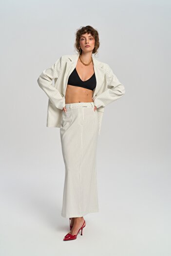 MAİ COLLECTİON Bruno Striped Ecru Skirt