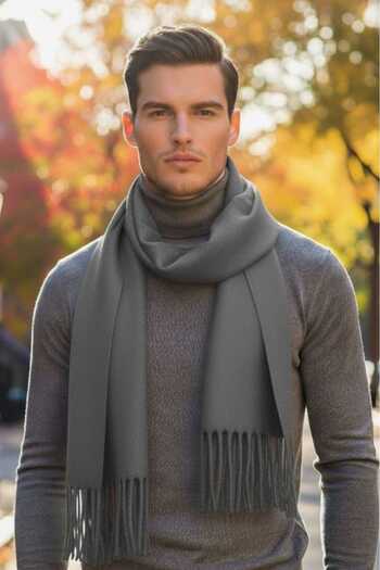 Uniquetrenders Men's Soft Textured Tasseled Winter Boucle Scarf Shawl