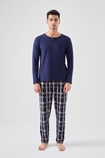 koza iç giyim Micro Suede Button Detailed Men's Pajama Set