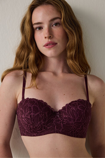 Penti Bordo Affordable Lotus Underwire Non-Padded Push-Up Strapless Bra
