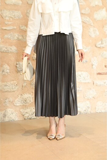 Miyalon Hijab Leather Look Γυναικεία πλισέ φούστα
