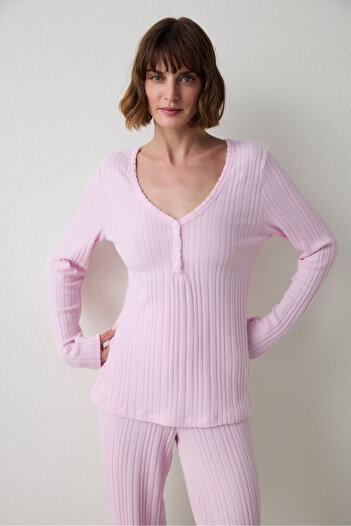 Penti Light Pink Cozy Time V-Neck Long Sleeve Pajama Set